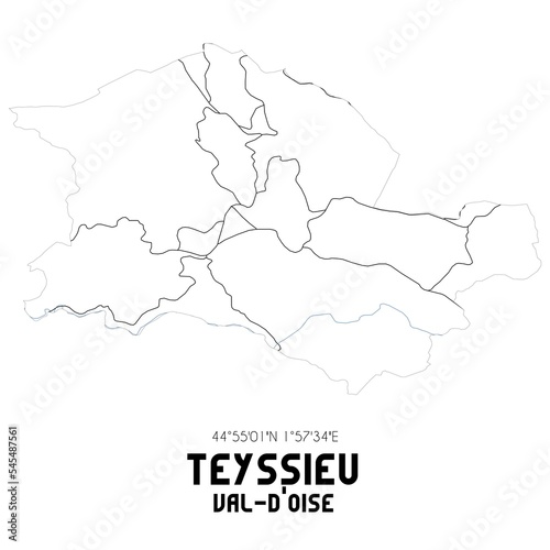 TEYSSIEU Val-d Oise. Minimalistic street map with black and white lines.