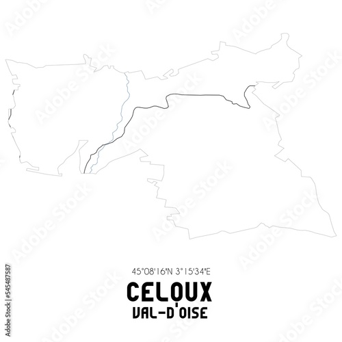 CELOUX Val-d Oise. Minimalistic street map with black and white lines.