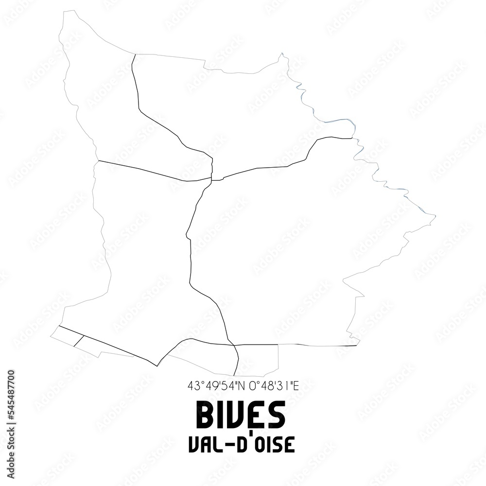 BIVES Val-d'Oise. Minimalistic street map with black and white lines. BIVES Val-d'Oise. Minimalistic street map with black and white lines.