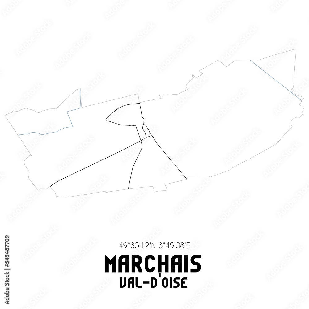 MARCHAIS Val-d'Oise. Minimalistic street map with black and white lines. MARCHAIS Val-d'Oise. Minimalistic street map with black and white lines.