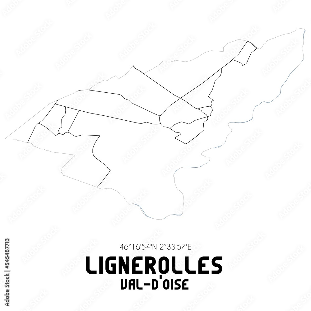 LIGNEROLLES Val-d'Oise. Minimalistic street map with black and white lines.