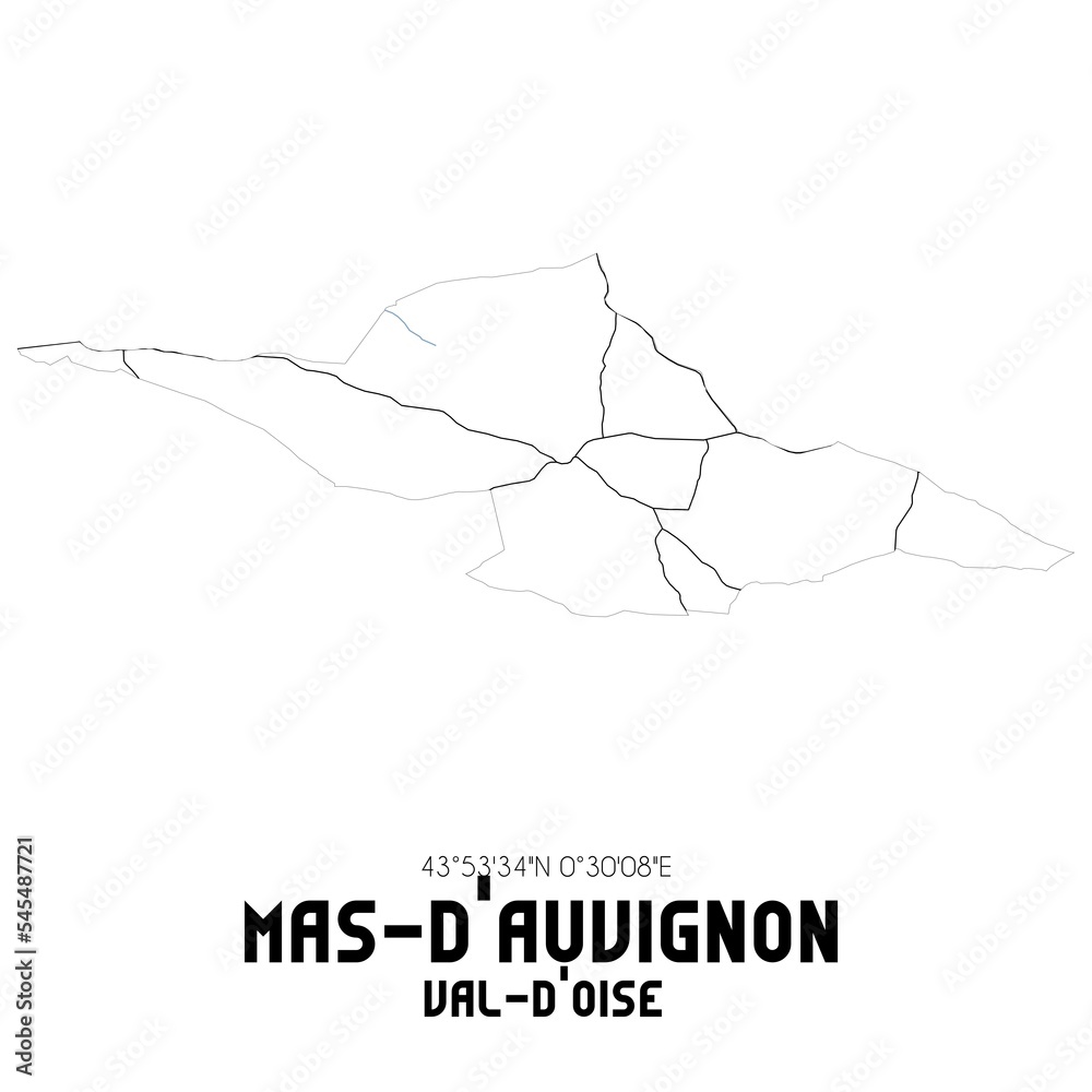 MAS-D'AUVIGNON Val-d'Oise. Minimalistic street map with black and white lines. MAS-D'AUVIGNON Val-d'Oise. Minimalistic street map with black and white lines.