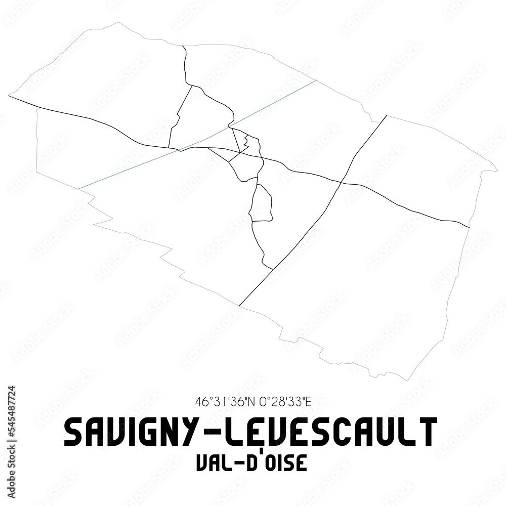 SAVIGNY-LEVESCAULT Val-d'Oise. Minimalistic street map with black and white lines. SAVIGNY-LEVESCAULT Val-d'Oise. Minimalistic street map with black and white lines.