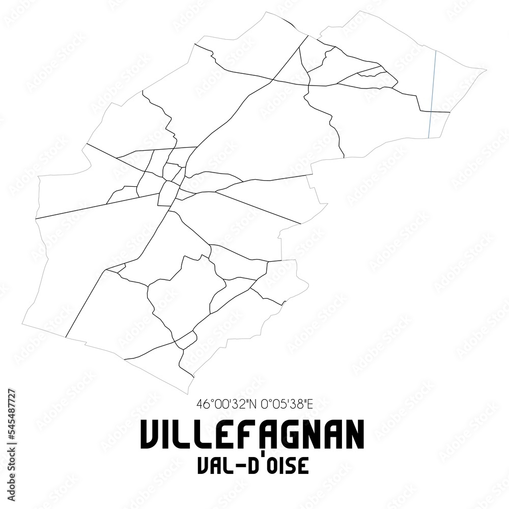 VILLEFAGNAN Val-d'Oise. Minimalistic street map with black and white lines.