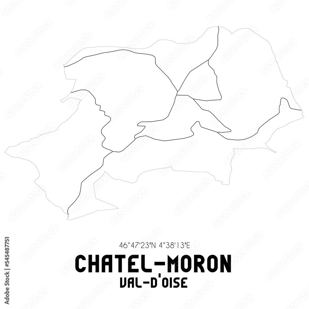 CHATEL-MORON Val-d'Oise. Minimalistic street map with black and white lines.