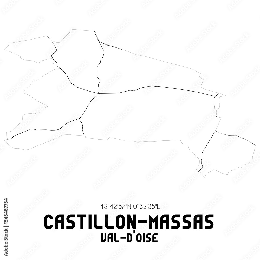 CASTILLON-MASSAS Val-d'Oise. Minimalistic street map with black and white lines.
