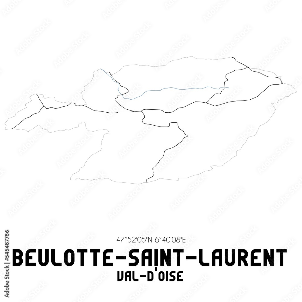 BEULOTTE-SAINT-LAURENT Val-d'Oise. Minimalistic street map with black and white lines.