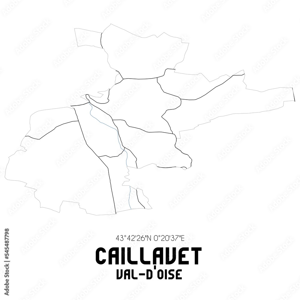 CAILLAVET Val-d'Oise. Minimalistic street map with black and white lines. CAILLAVET Val-d'Oise. Minimalistic street map with black and white lines.