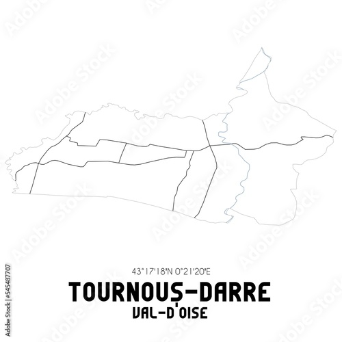 TOURNOUS-DARRE Val-d'Oise. Minimalistic street map with black and white lines.