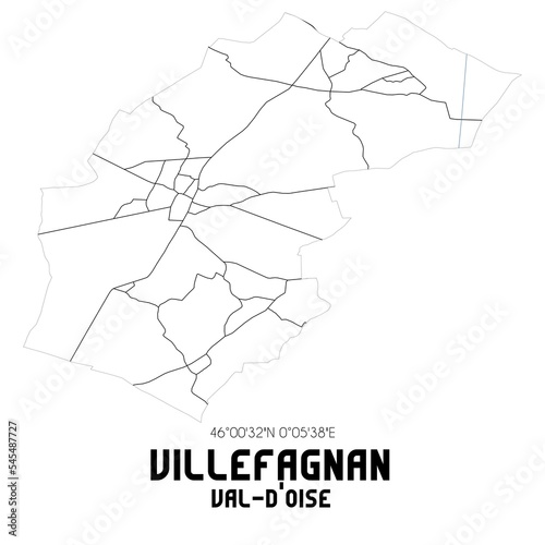 VILLEFAGNAN Val-d Oise. Minimalistic street map with black and white lines.