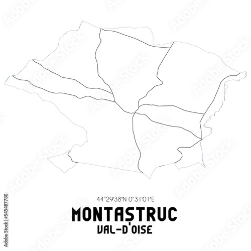 MONTASTRUC Val-d Oise. Minimalistic street map with black and white lines.