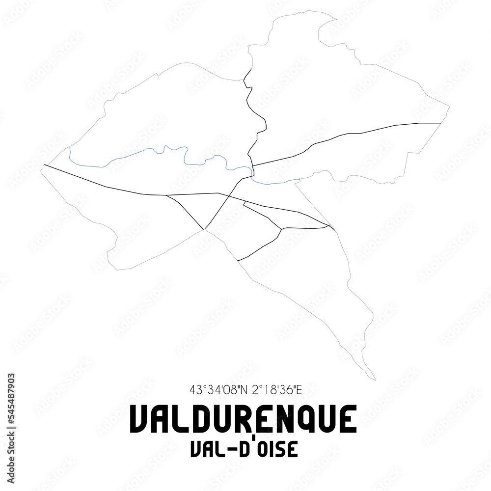 VALDURENQUE Val-d'Oise. Minimalistic street map with black and white lines.