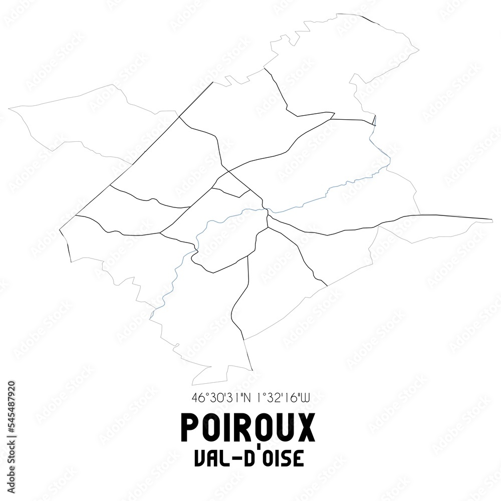 POIROUX Val-d'Oise. Minimalistic street map with black and white lines.