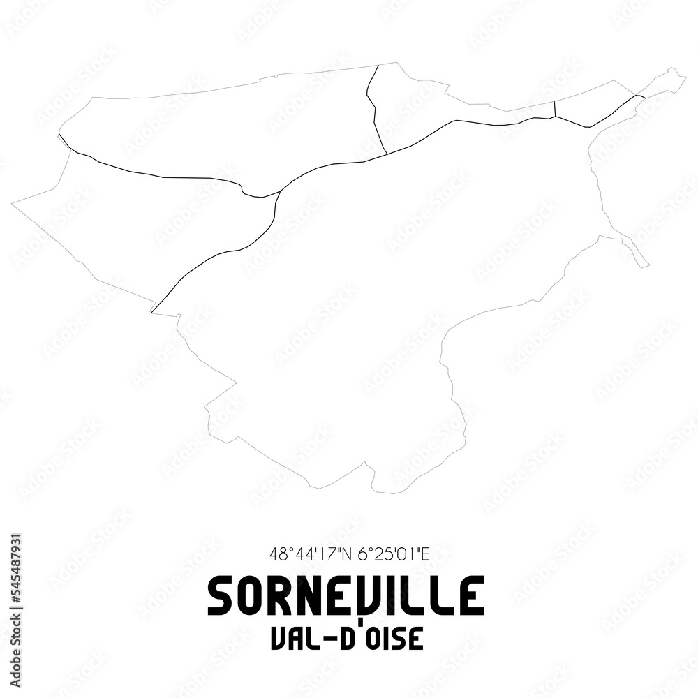 SORNEVILLE Val-d'Oise. Minimalistic street map with black and white lines.
