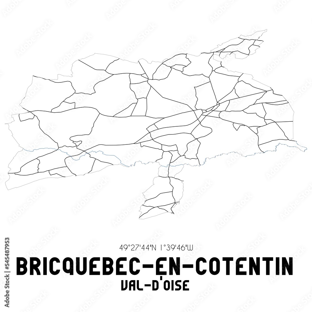 BRICQUEBEC-EN-COTENTIN Val-d'Oise. Minimalistic street map with black and white lines. BRICQUEBEC-EN-COTENTIN Val-d'Oise. Minimalistic street map with black and white lines.