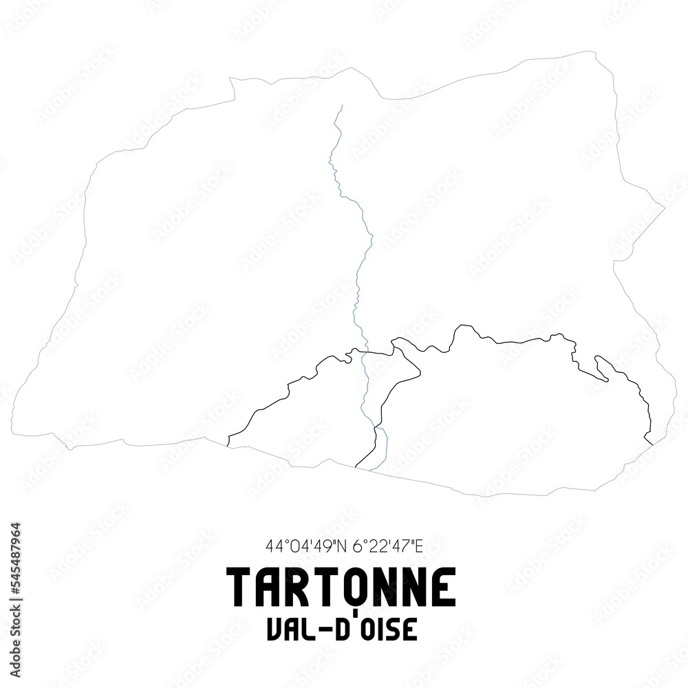 TARTONNE Val-d'Oise. Minimalistic street map with black and white lines.