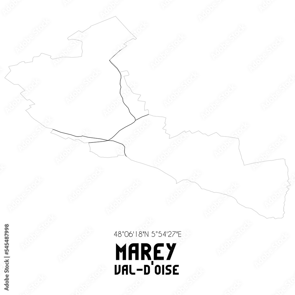 MAREY Val-d'Oise. Minimalistic street map with black and white lines.