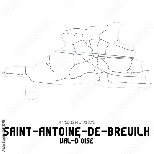 SAINT-ANTOINE-DE-BREUILH Val-d'Oise. Minimalistic street map with black and white lines.