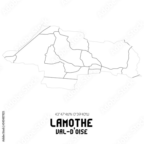 LAMOTHE Val-d'Oise. Minimalistic street map with black and white lines. photo