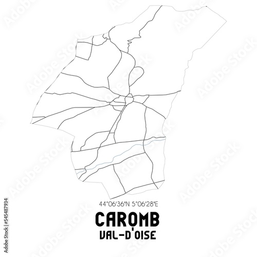 CAROMB Val-d'Oise. Minimalistic street map with black and white lines. photo