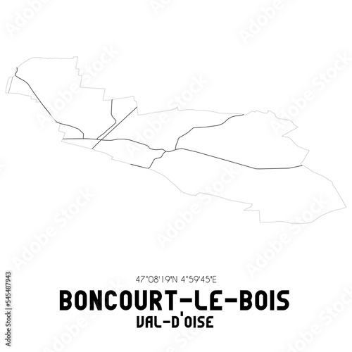 BONCOURT-LE-BOIS Val-d'Oise. Minimalistic street map with black and white lines.