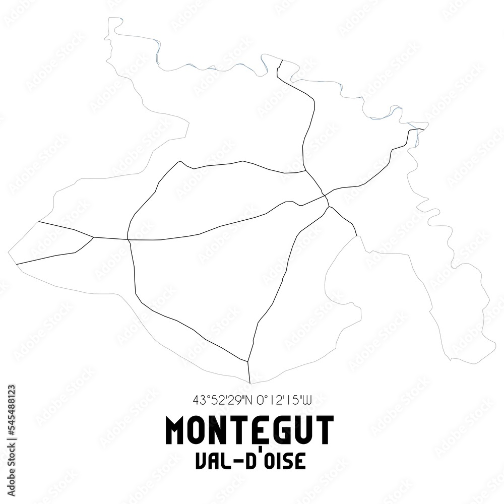 MONTEGUT Val-d'Oise. Minimalistic street map with black and white lines.