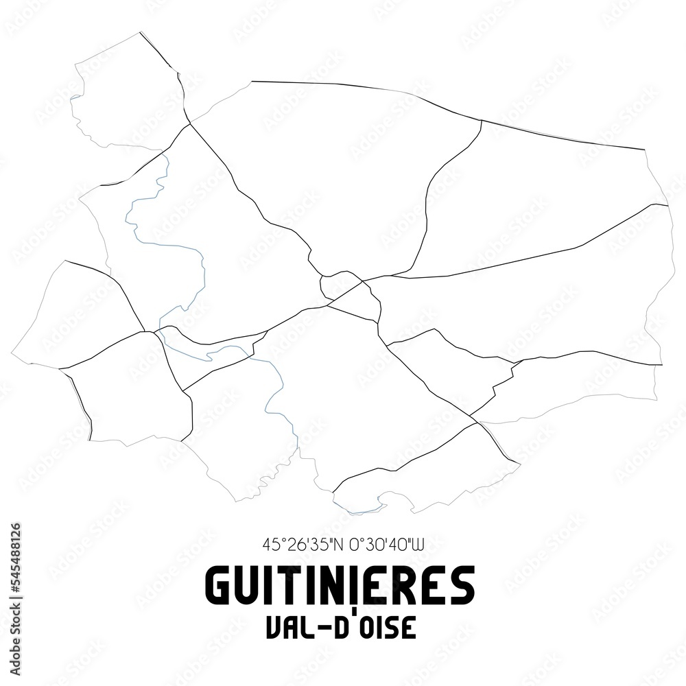 GUITINIERES Val-d'Oise. Minimalistic street map with black and white lines.