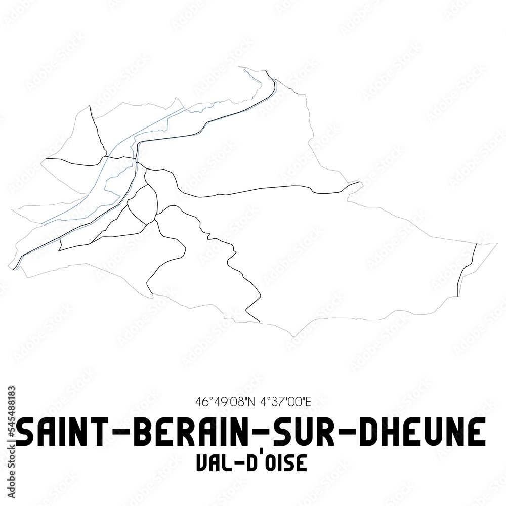 SAINT-BERAIN-SUR-DHEUNE Val-d'Oise. Minimalistic street map with black and white lines.