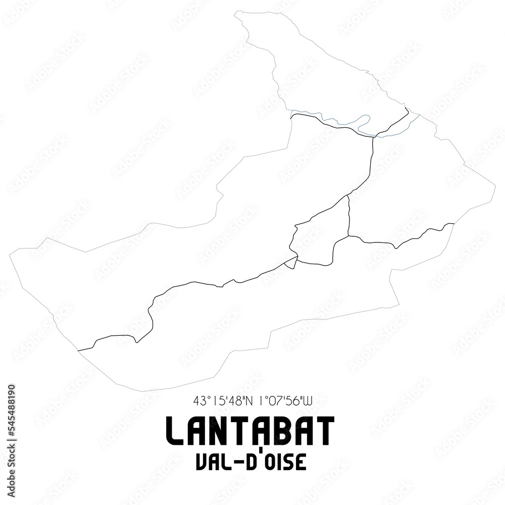 LANTABAT Val-d'Oise. Minimalistic street map with black and white lines.
