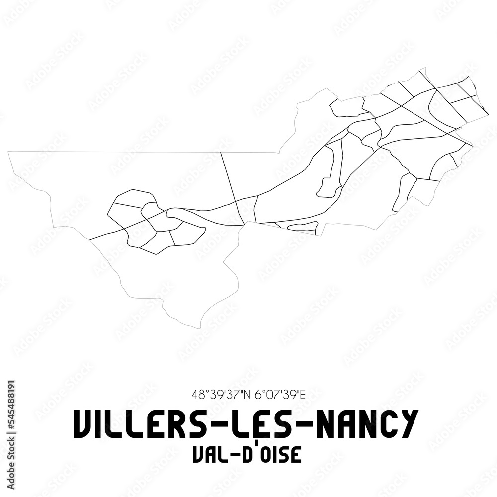 VILLERS-LES-NANCY Val-d'Oise. Minimalistic street map with black and white lines.