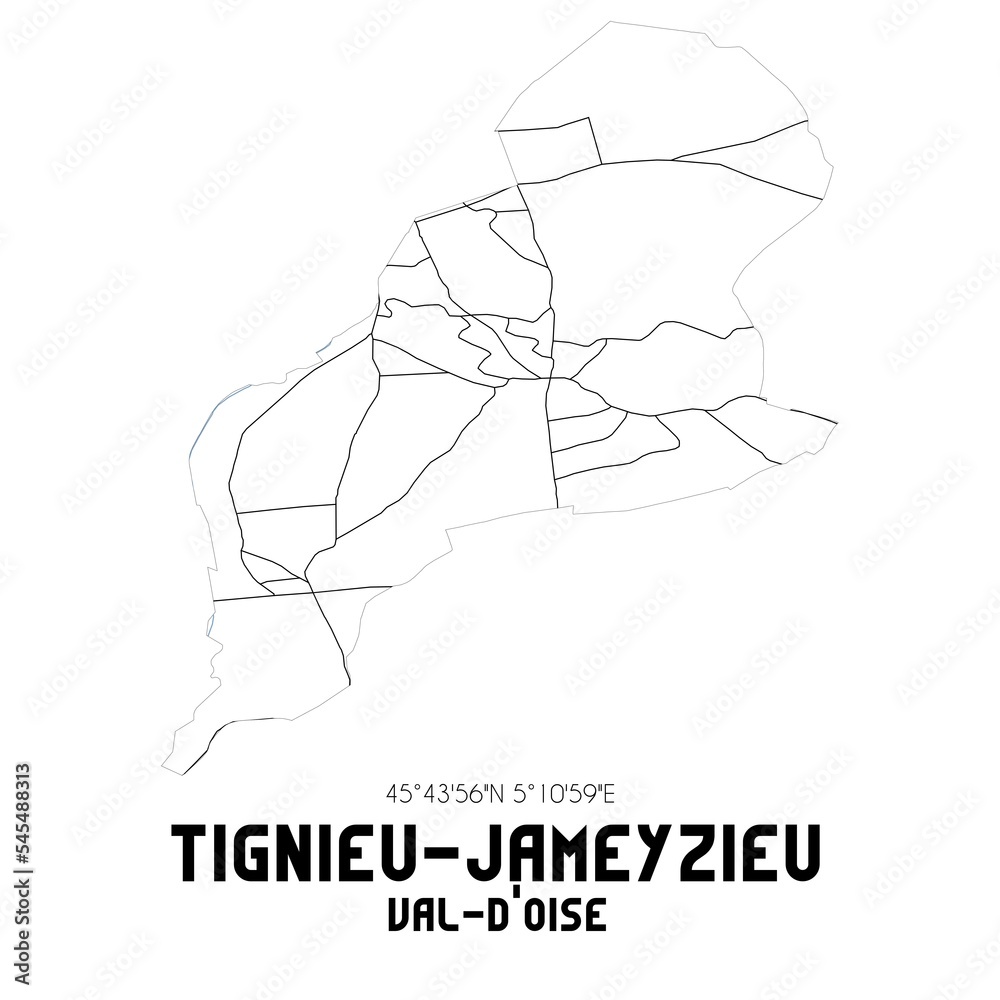 TIGNIEU-JAMEYZIEU Val-d'Oise. Minimalistic street map with black and white lines.