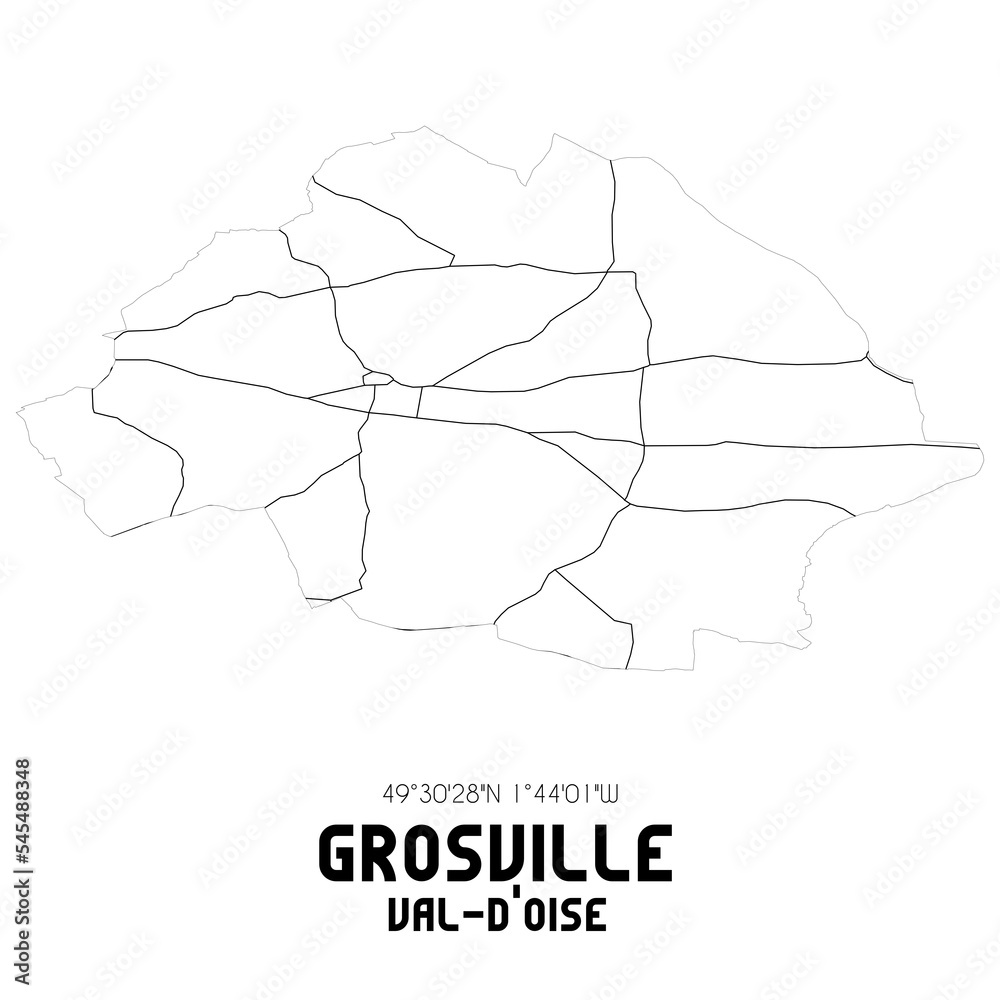 GROSVILLE Val-d'Oise. Minimalistic street map with black and white lines. GROSVILLE Val-d'Oise. Minimalistic street map with black and white lines.
