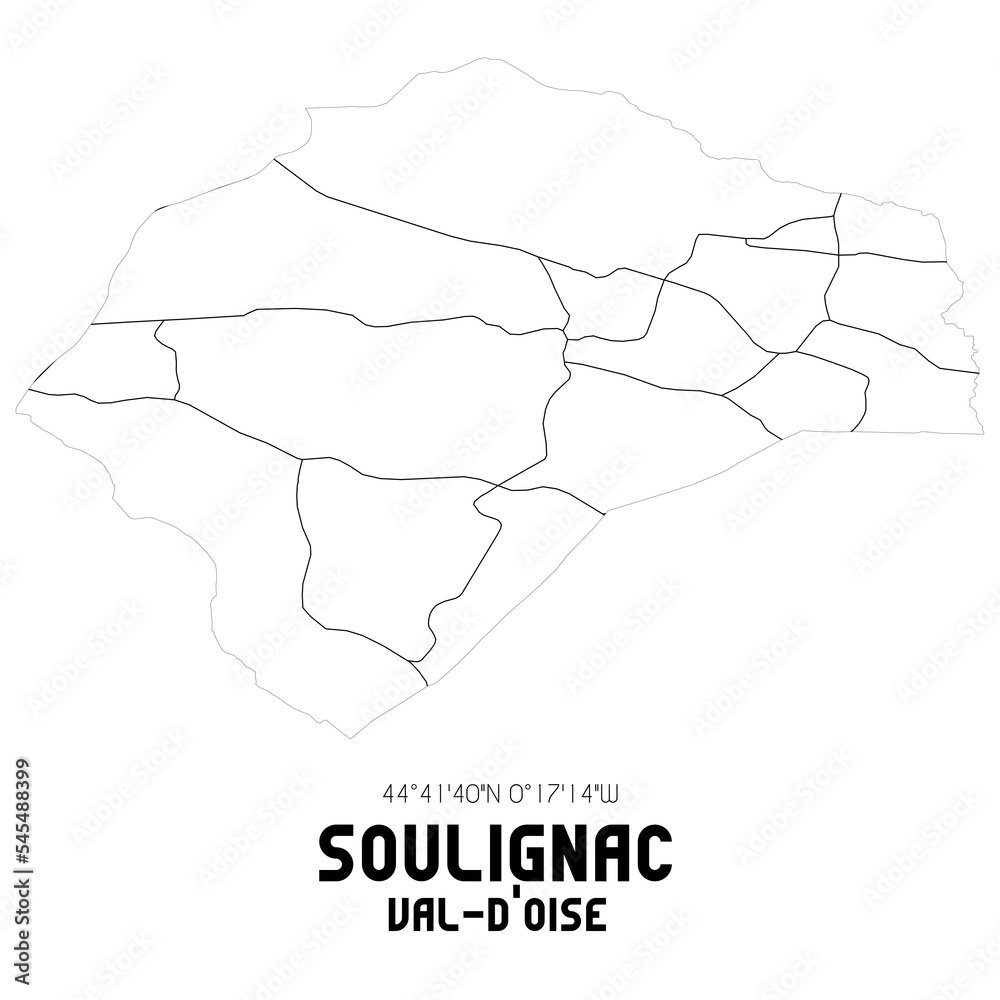 SOULIGNAC Val-d'Oise. Minimalistic street map with black and white lines.