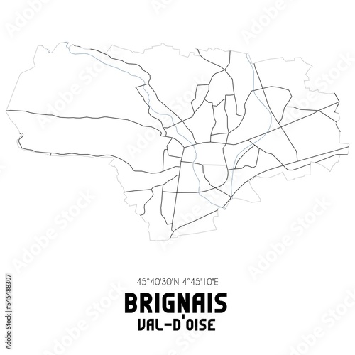BRIGNAIS Val-d'Oise. Minimalistic street map with black and white lines.