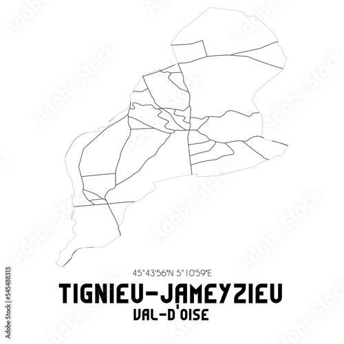 TIGNIEU-JAMEYZIEU Val-d Oise. Minimalistic street map with black and white lines.