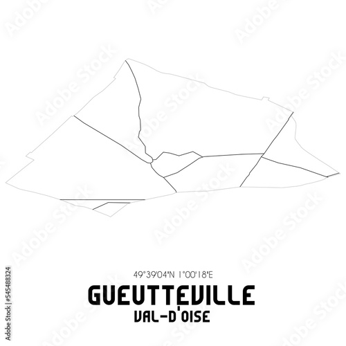 GUEUTTEVILLE Val-d'Oise. Minimalistic street map with black and white lines.