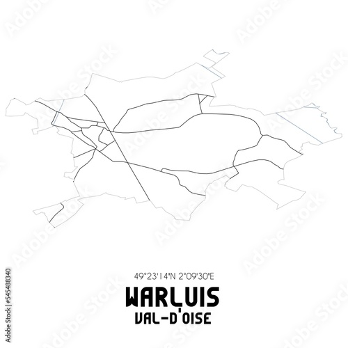 WARLUIS Val-d'Oise. Minimalistic street map with black and white lines.