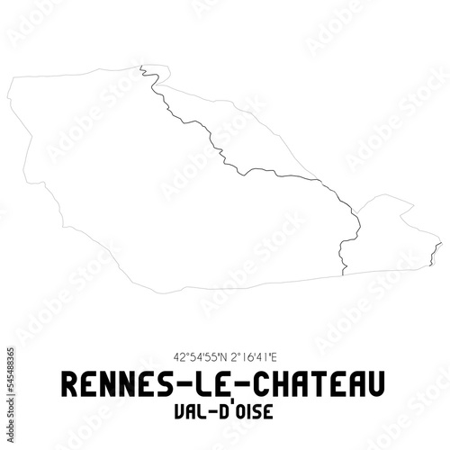 RENNES-LE-CHATEAU Val-d'Oise. Minimalistic street map with black and white lines.