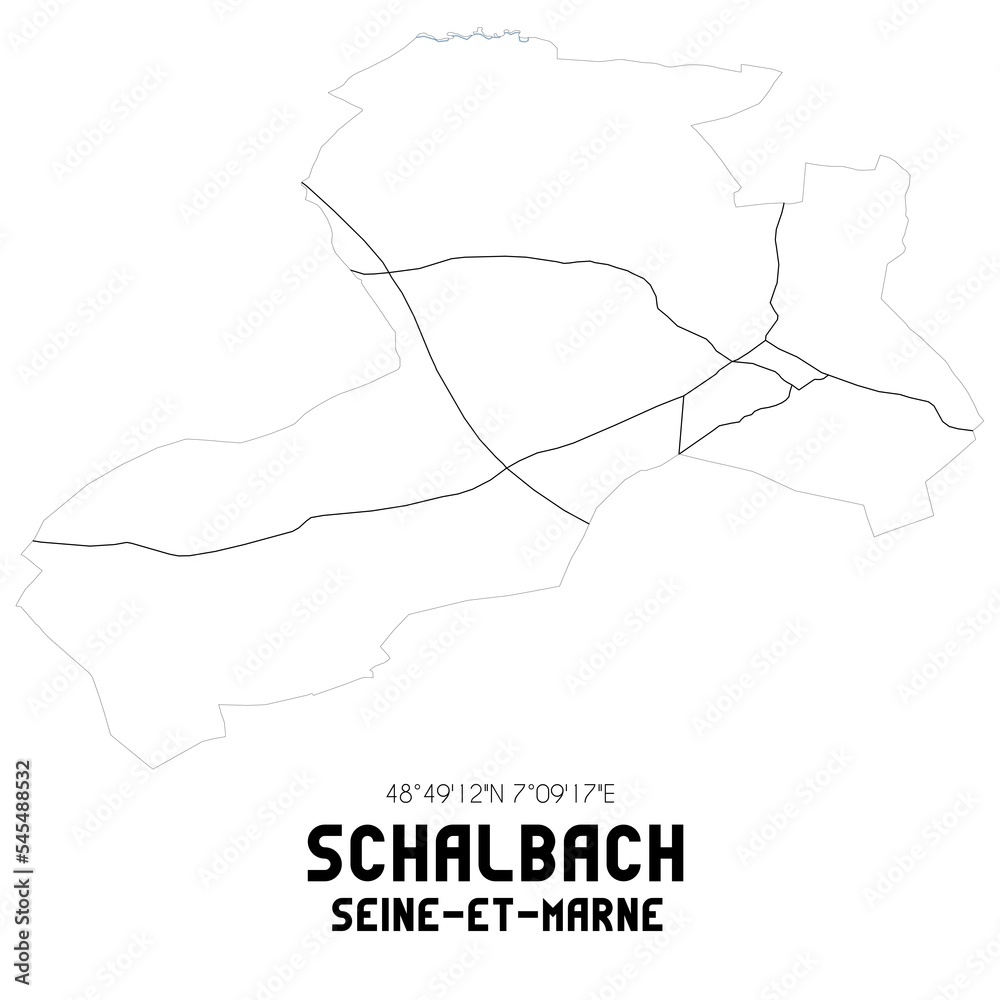 SCHALBACH Seine-et-Marne. Minimalistic street map with black and white lines.