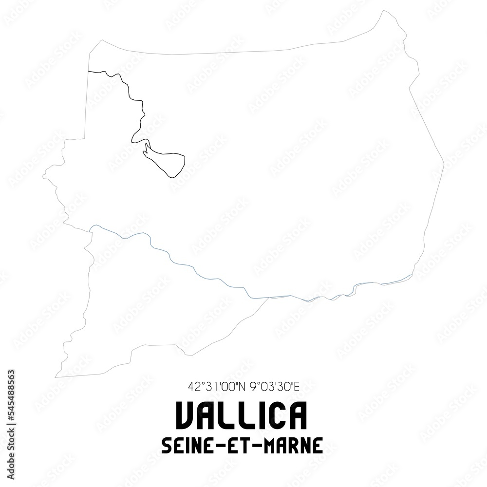 VALLICA Seine-et-Marne. Minimalistic street map with black and white lines.