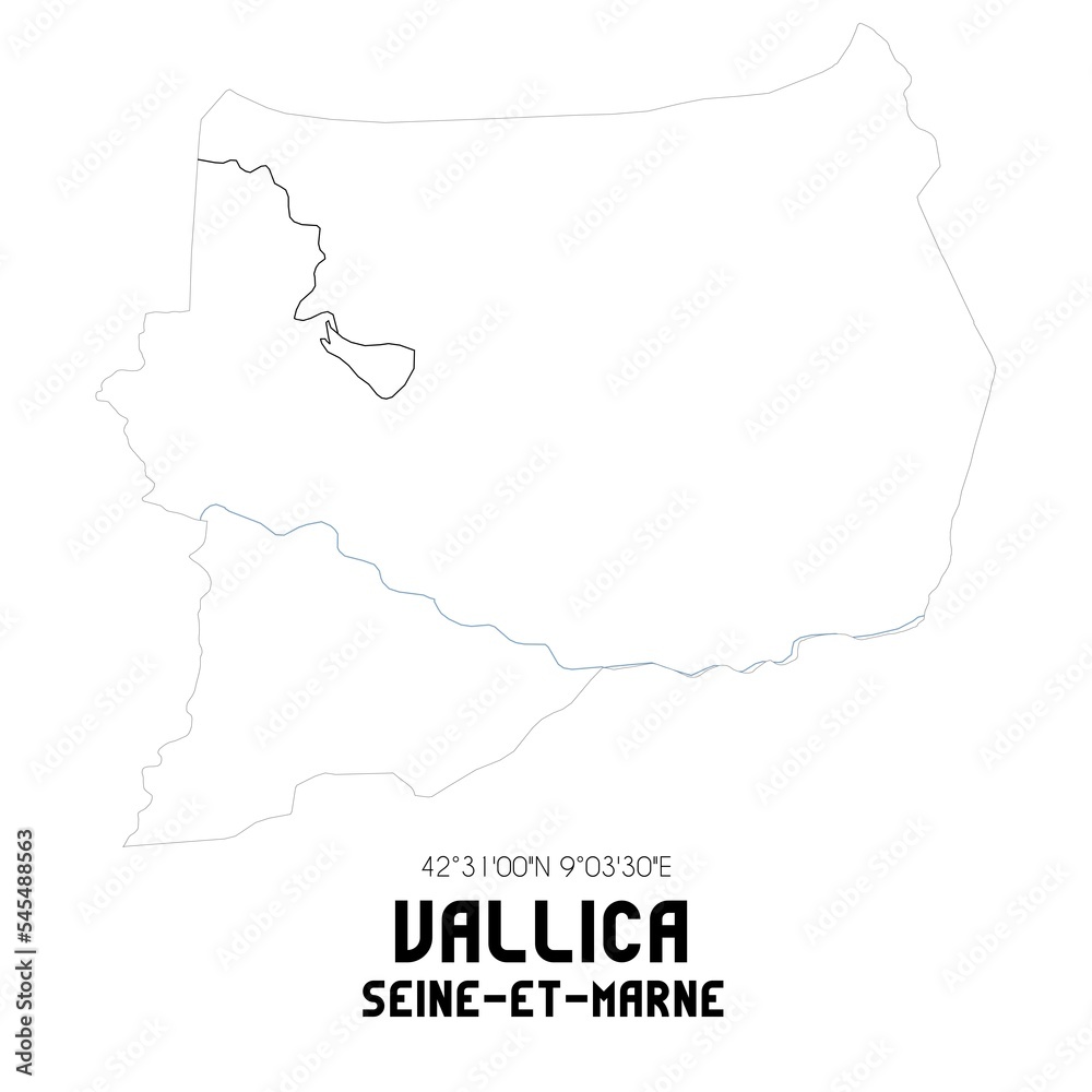 VALLICA Seine-et-Marne. Minimalistic street map with black and white lines. VALLICA Seine-et-Marne. Minimalistic street map with black and white lines.