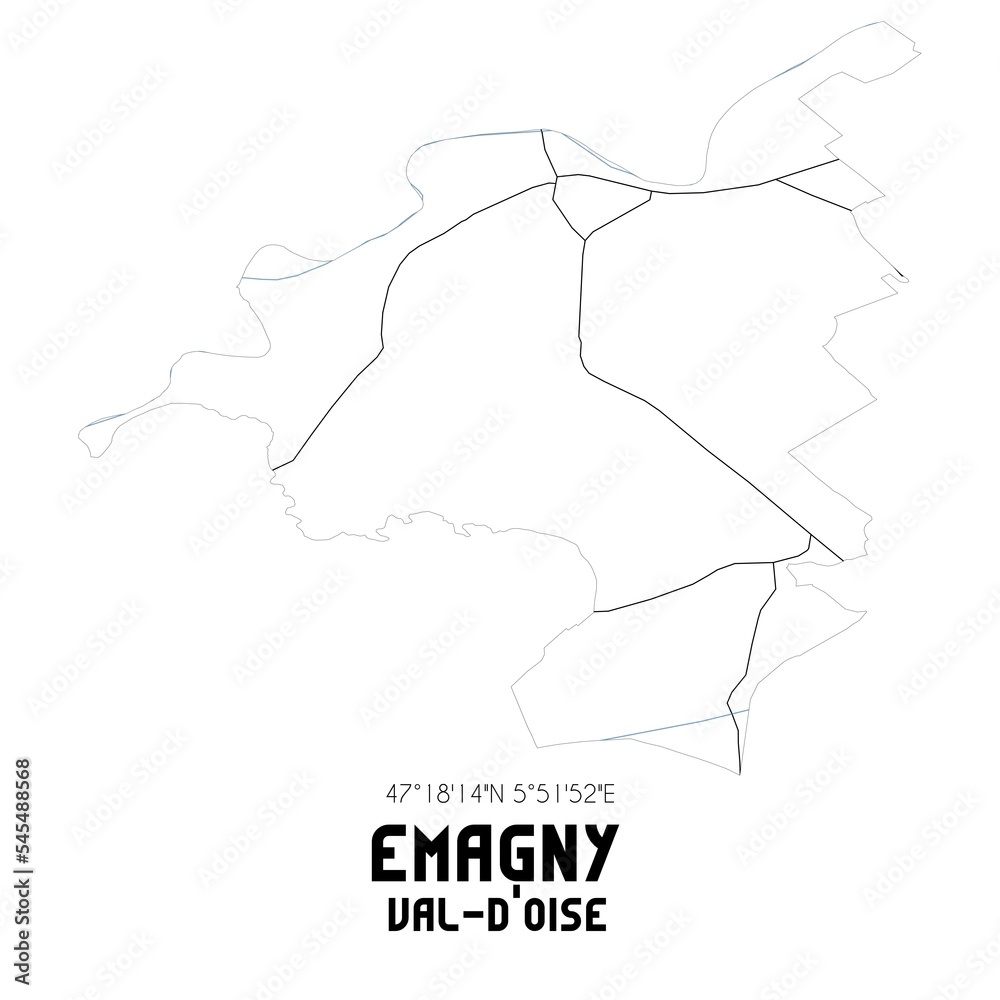 EMAGNY Val-d'Oise. Minimalistic street map with black and white lines. EMAGNY Val-d'Oise. Minimalistic street map with black and white lines.