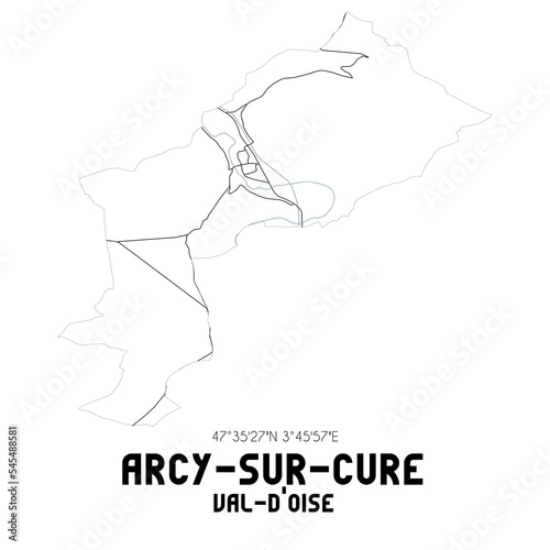 ARCY-SUR-CURE Val-d'Oise. Minimalistic street map with black and white lines.