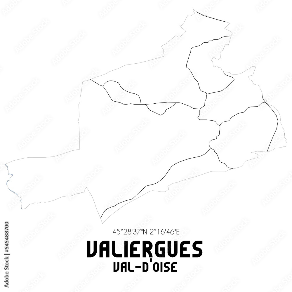VALIERGUES Val-d'Oise. Minimalistic street map with black and white lines. VALIERGUES Val-d'Oise. Minimalistic street map with black and white lines.