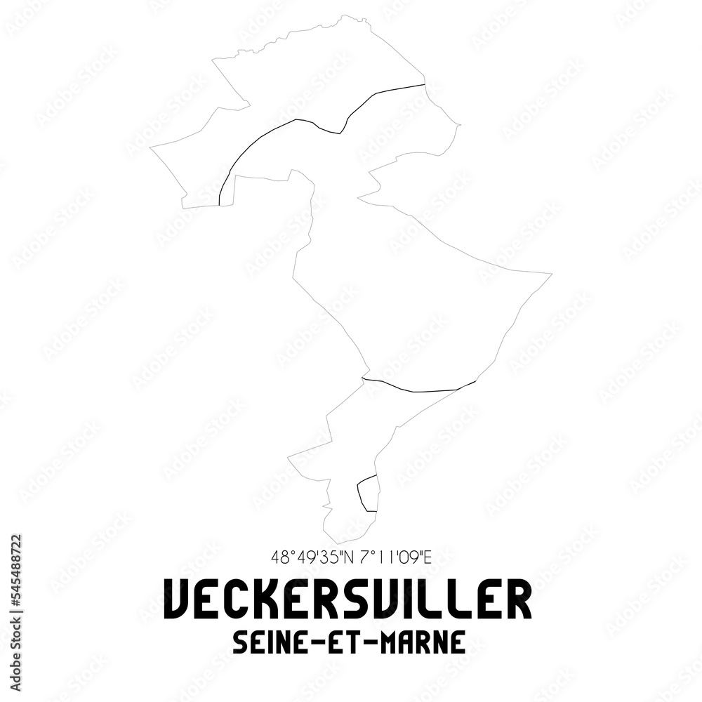 VECKERSVILLER Seine-et-Marne. Minimalistic street map with black and white lines.