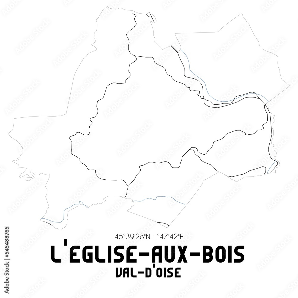 L'EGLISE-AUX-BOIS Val-d'Oise. Minimalistic street map with black and white lines.