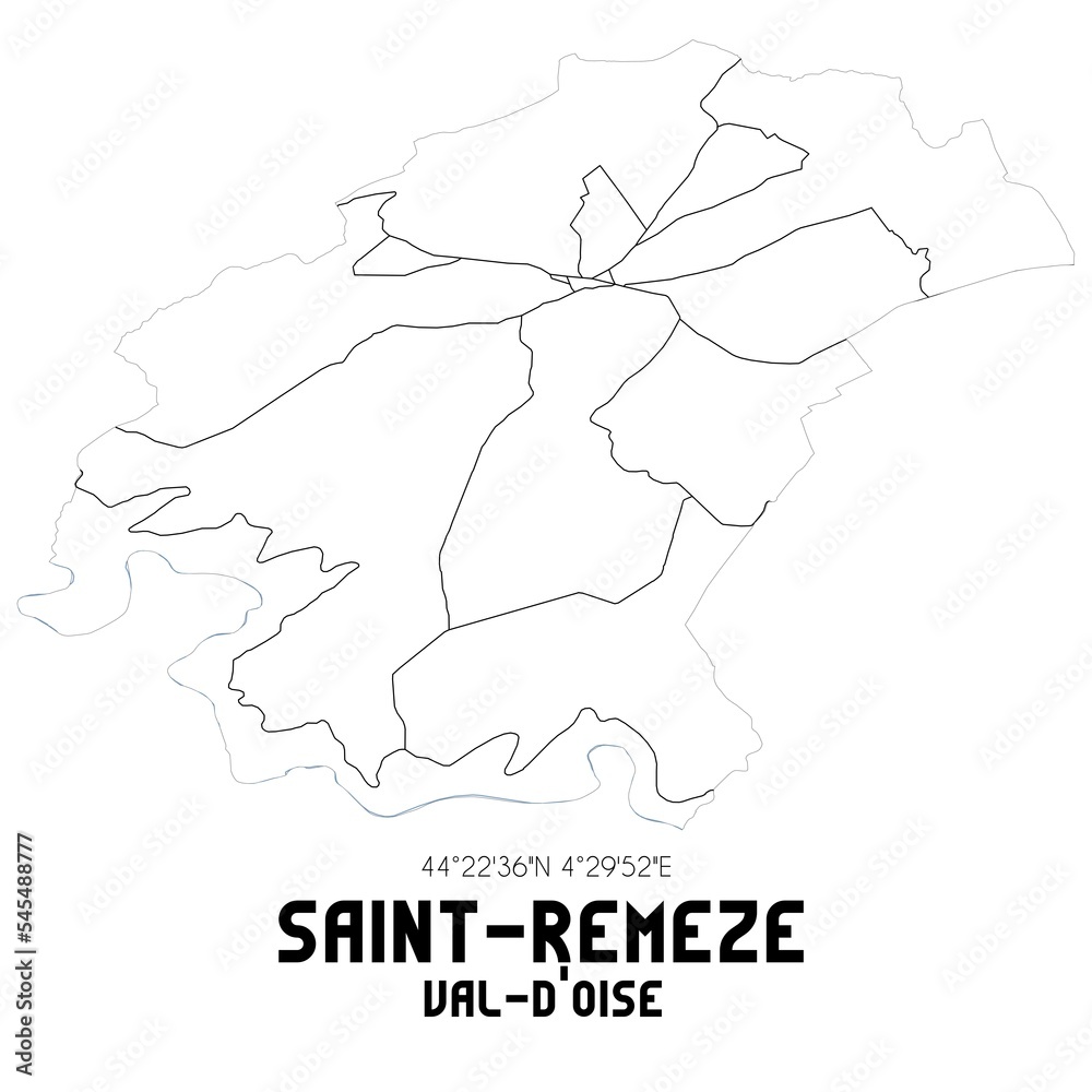 SAINT-REMEZE Val-d'Oise. Minimalistic street map with black and white lines.