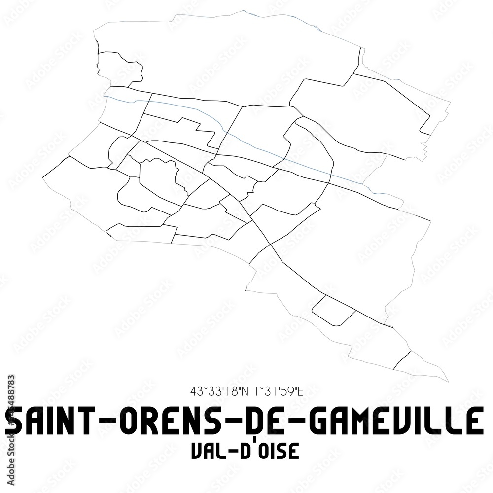 SAINT-ORENS-DE-GAMEVILLE Val-d'Oise. Minimalistic street map with black and white lines.