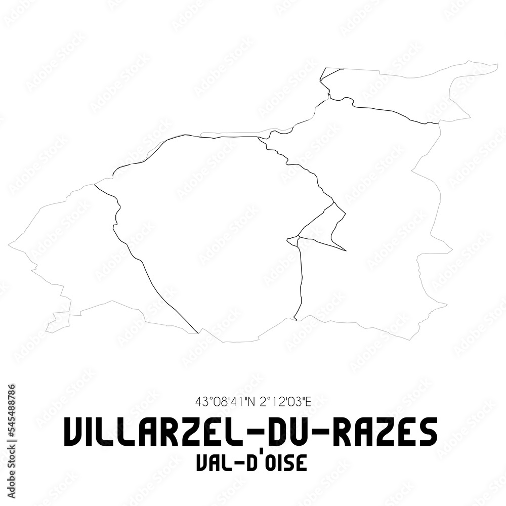 VILLARZEL-DU-RAZES Val-d'Oise. Minimalistic street map with black and white lines.