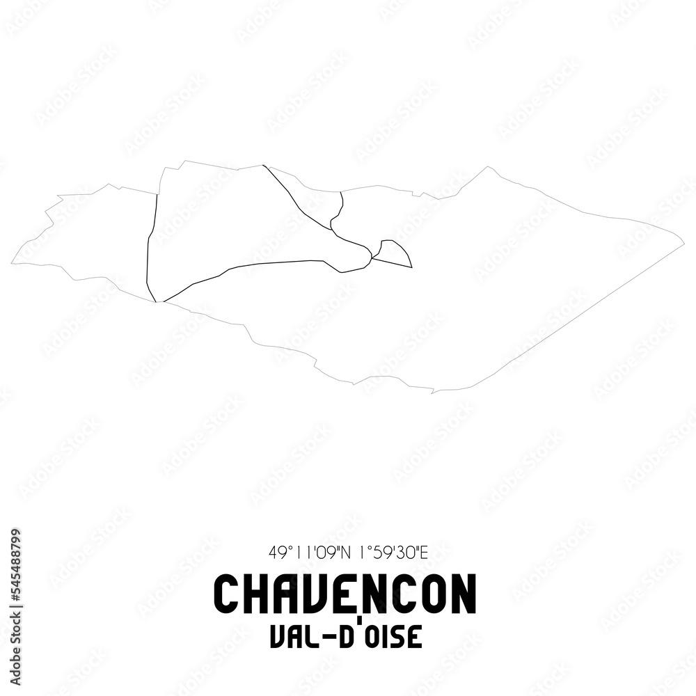 CHAVENCON Val-d'Oise. Minimalistic street map with black and white lines. CHAVENCON Val-d'Oise. Minimalistic street map with black and white lines.